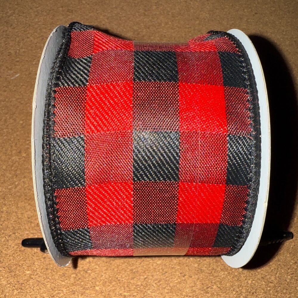 Black & Red Buffalo Check Plaid Ribbon Wired | 100% Polyester | 2.5 in x 20 ft